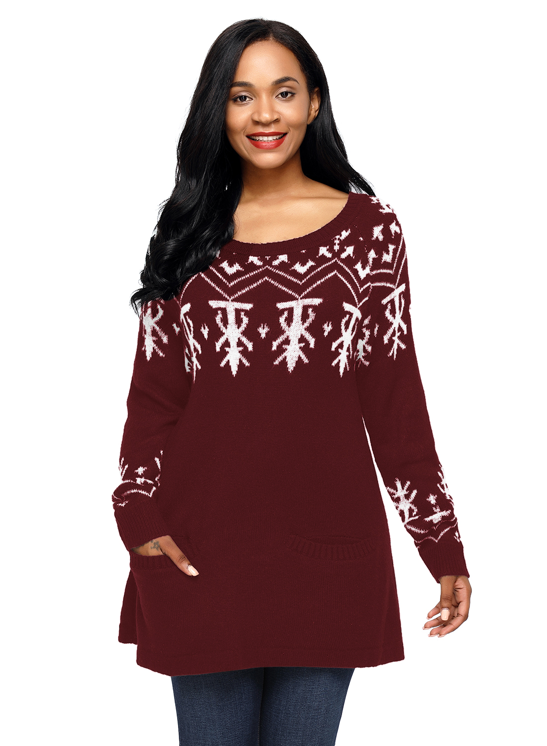 BY27720-3 Burgundy A-line Casual Fit Christmas Fashion Sweater